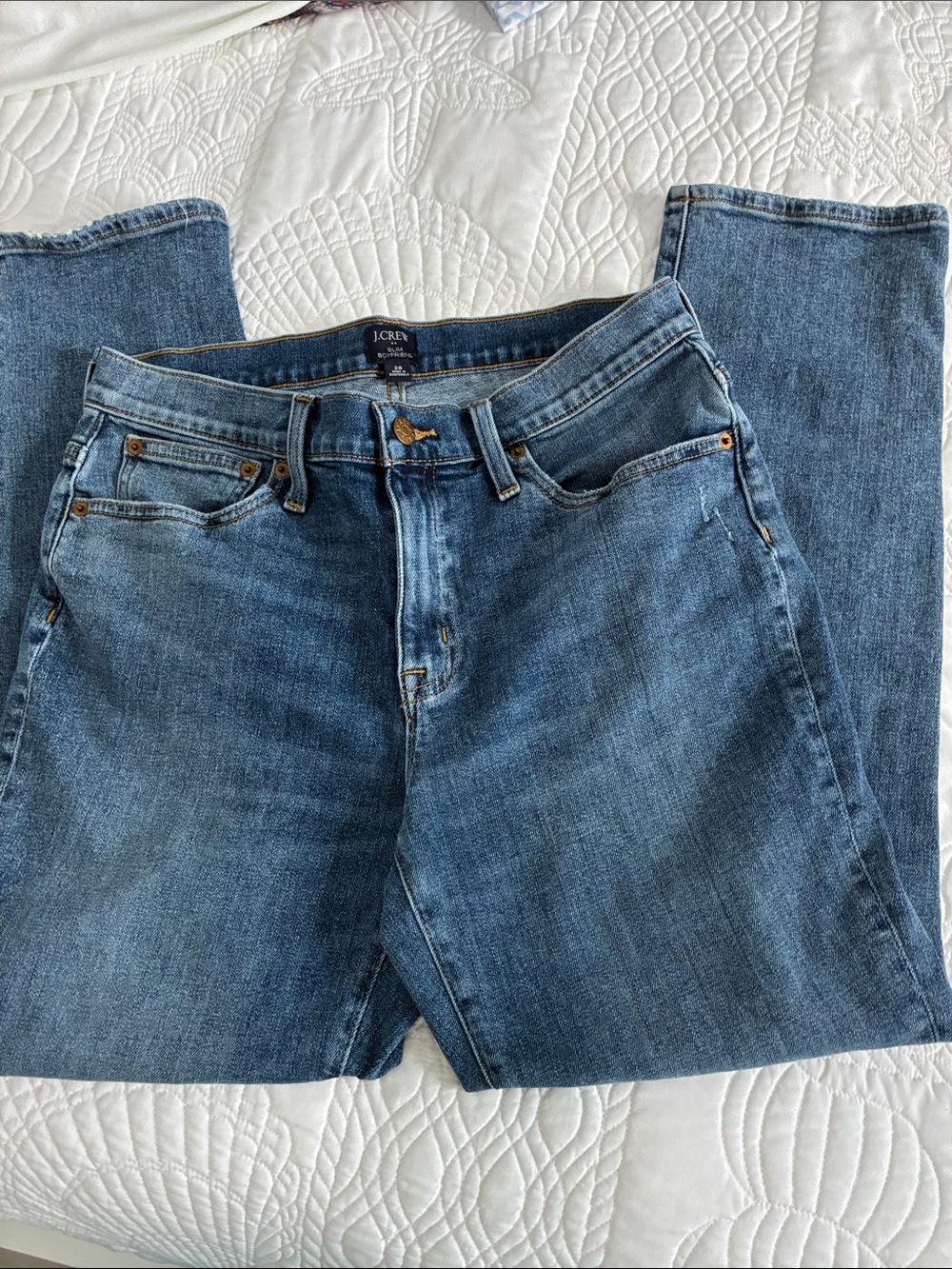 J. Crew Straight-Leg Denim Ankle Slim Boyfriend Jeans in Medium Blue Wash